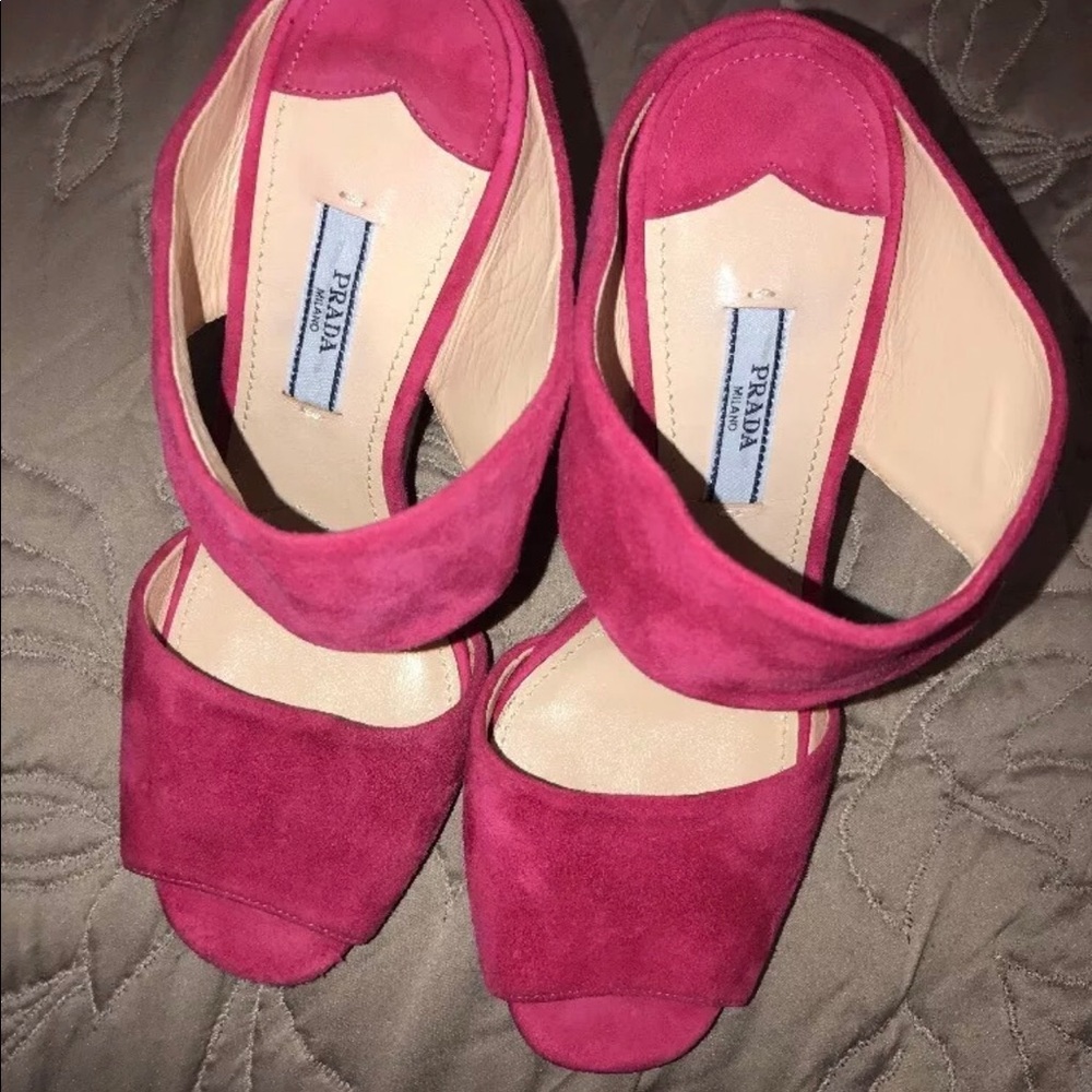 Prada pink suede wedges